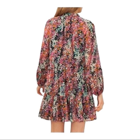 NWT Vince Camuto Ruffle Tiered Boho Dress Multi Floral Peasant Long Sleeve Mini - Picture 3 of 5